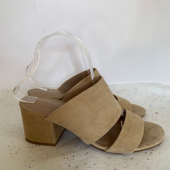 Vince Tan Suede Double Strap Benetta Slide Mule Block Heel Sandals - Size 8 - Picture 3 of 10